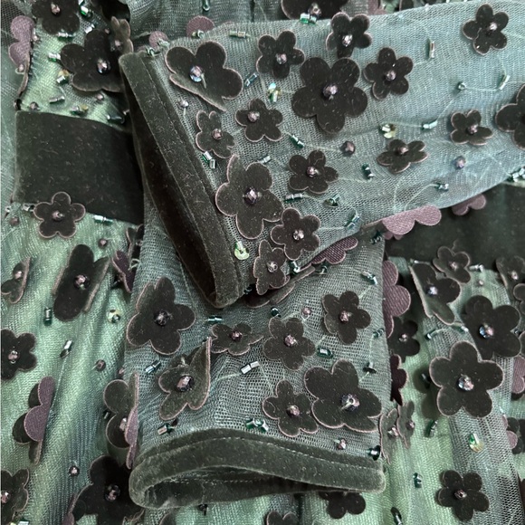 Mac Duggal Emerald Green 3D Floral Beaded Illusion Sleeve Cocktail Dress Size 10 - Picture 6 of 7